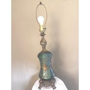 Table Lamp Green Diamond Glass Hollywood Regency MCM Antique Rose Tokyo Japan
